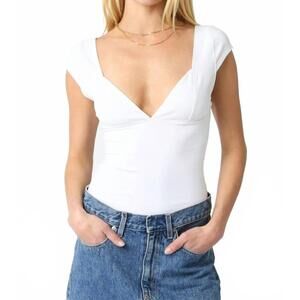 NEW OLIVACEOUS mollie y2k slim fit stretch cotton top in white
